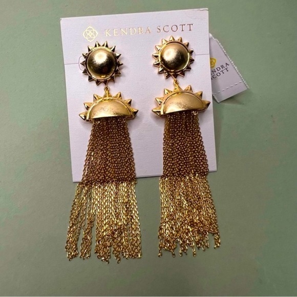 Kendra Scott Sienna Sun Statement Earrings, Gold NWT - Picture 2 of 5